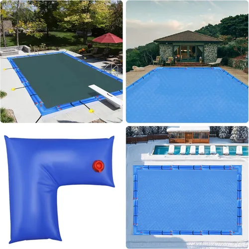 Vista 6 de Hedday Pesos para Cubierta de Alberca para Invierno Enterrada, Diseño de Esquina Azul en Forma de L de 2x2 Pies, Bolsas de Agua de Vinilo Resistente