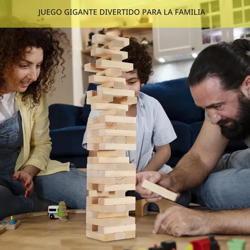 Vista 6 de Juego de Torre Tambaleante, Juegos al Aire Libre para Adultos y Niños, Más de 3.3 Pies, 60 Piezas Premium de Juegos de Apilamiento de Madera