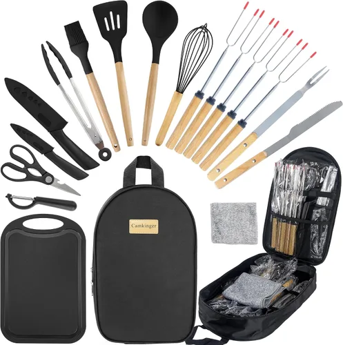 Vista 10 de Accesorios de camping, juego de utensilios de cocina, juego de utensilios de cocina portátiles para campamento al aire libre, equipo esencial