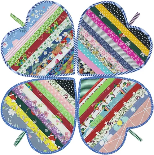 Vista 8 de 2 tapetes de tela en forma de corazón para cocina, almohadillas 100% algodón resistentes al calor con lazo para colgar, agarraderas decorativas