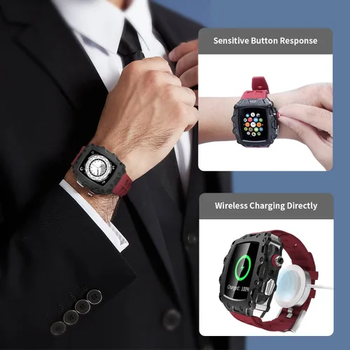 Vista 5 de Funda resistente de lujo con correa compatible con Apple Watch Series 9, 8, 7, de 1.772 pulgadas, SE 6, 5, 4, 1.732 pulgadas, cubierta protectora