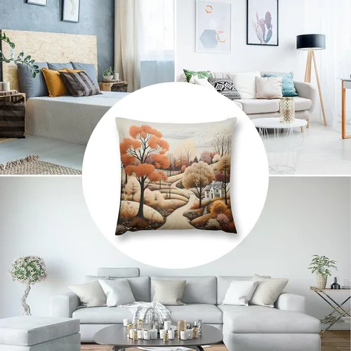 Vista 5 de Funda de almohada de paisaje, campo, otoño, otoño, tamaño estándar, otoño, día de Acción de Gracias, cuadrada, suave, doble cara, impresión, funda