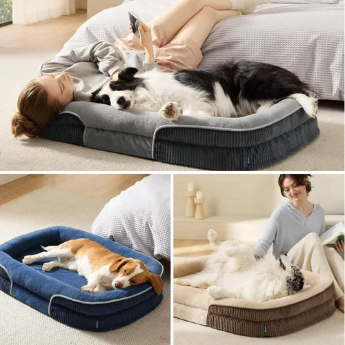 Vista 5 de Bedsure Camas ortopédicas para perros con cojín ovalado de 360 °, perro de Carbón