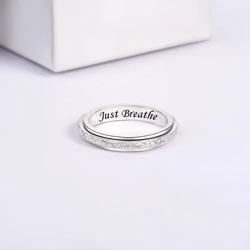 Vista 26 de Sterling Silver Spinner Fidget Ring Anti Anxiety Worry Relieving Boredom ADHD Autism Band Ring for Women Men