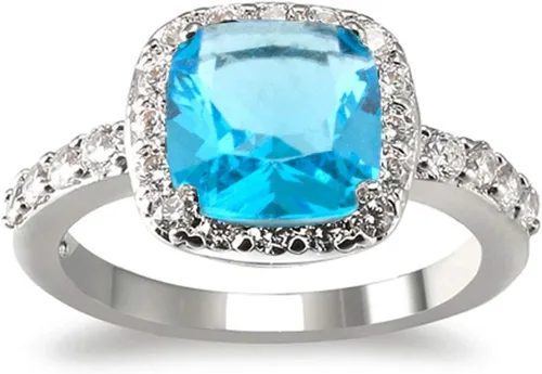 Vista 2 de Anillos cuadrados CZ de la colección Impression para boda, fiesta, cócteles, clásico, de moda Azul Aqua