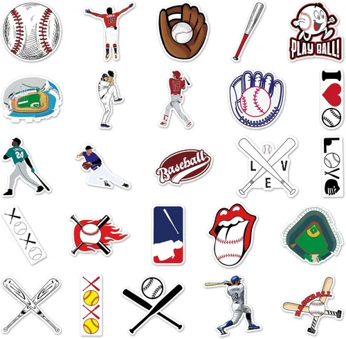 Vista 3 de JOICEE 50 calcomanías de béisbol, tatuajes de béisbol de vinilo impermeables para niños, adolescentes, niños y adultos, calcomanías deportivas