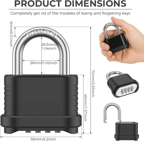 Vista 2 de Paquete de 6 cerraduras de combinación resistentes a la intemperie, combinación de 4 dígitos para exteriores, cerraduras de combinación de latón