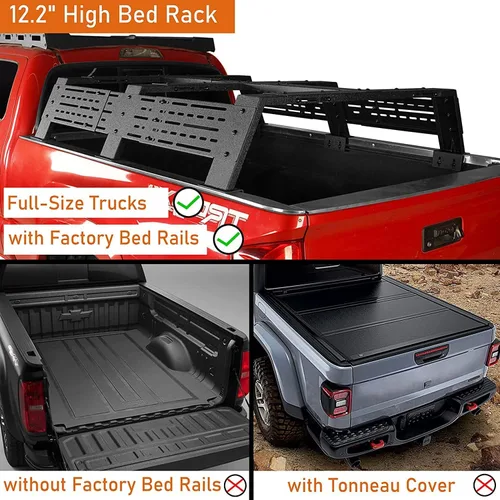 Vista 2 de Hooke Road - Barra de cama alta de 12.2" para camionetas de tamaño completo con rieles de cama - Compatible con Toyota Tundra 07-23 y Toyota Tacoma