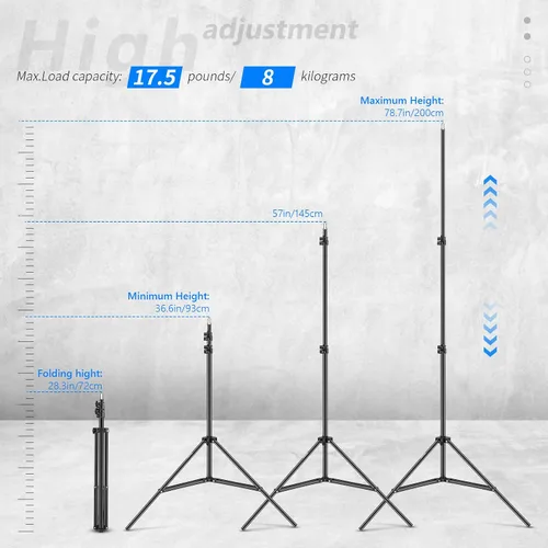 Vista 2 de Neewer Soporte de luz para fotografía, 3-6.6ft/92-200cm Soporte de trípode resistente ajustable para reflectores, softboxes, luces, paraguas