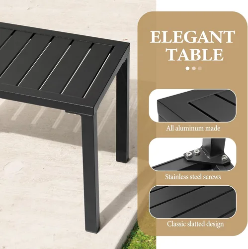 Vista 5 de Crestlive Products Mesa auxiliar para exteriores, mesa auxiliar rectangular de aluminio, mesa de café para patio pequeño para interiores y Negro