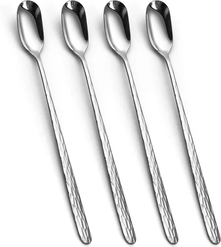 Vista 7 de Cucharas de té helado de mango largo, juego de 4, cucharas de café de acero inoxidable mate negro de 9.1 pulgadas, utensilios de agitación larga