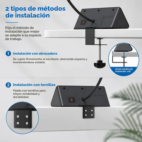 Vista 4 de Estación de carga para mesita de noche, regleta de enchufes de borde para mesita de noche con 3 tomas de CA, 4 puertos USB de carga rápida, con Negro