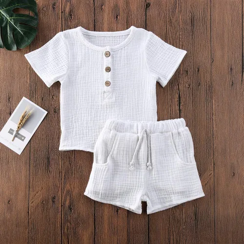 Vista 42 de fhutpw Conjunto de 2 piezas de ropa de verano para bebés, camiseta de manga corta, cintura elástica, pantalones cortos para niños pequeños