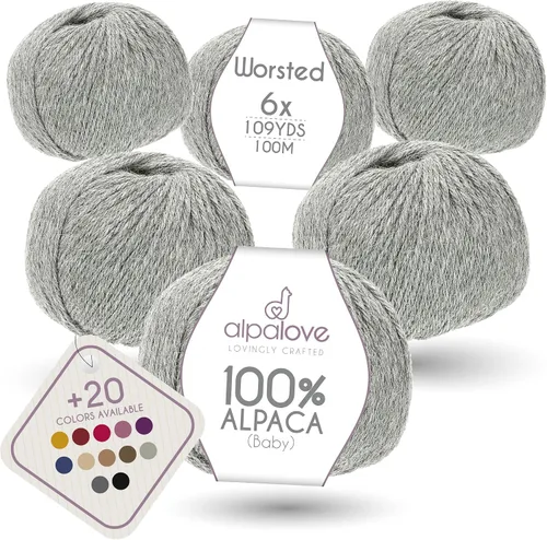Vista 12 de Set de Lana Abultada (6 x 50 g) Súper Suave de Alpaca Bebé para Tejer Antracita 300 Metros