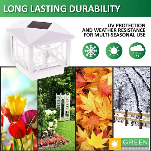 Vista 5 de GreenLighting Luces solares cuadradas geométricas – Se adapta a luces de poste de vinilo de madera/PVC de 4 x 4 y 5 x 5 pulgadas para exteriores