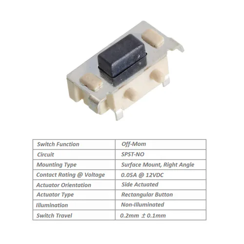 Vista 2 de Interruptor táctil de 0.118x0.236 in 2Pin Tact Interruptor de botón lateral actuador con soporte Montaje en superficie Micro Touch Switch Momentary
