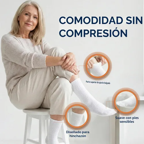 Vista 3 de Debra Weitzner Diabetic Socks For Men and Women Loose Fit Non-Binding Cotton Crew Socks 6 Pairs 6 pares de color beige
