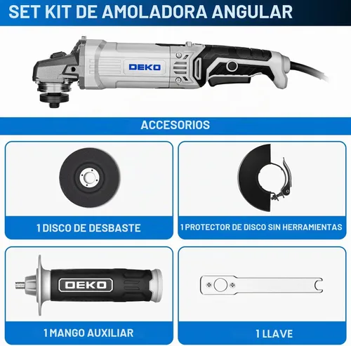 Vista 3 de Amoladora angular Herramienta eléctrica: DEKOPRO - Amoladora angular con cable manual de 4-1/2 pulgadas, 7.5 amperios, herramientas con muela