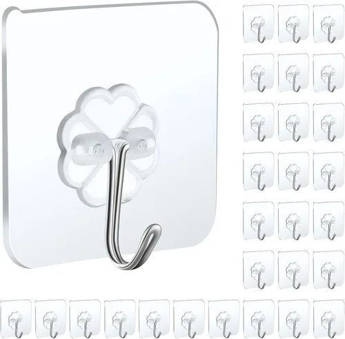 Vista 8 de Paquete de 10 ganchos de pared grandes para colgar resistentes de 33 libras (máximo), ganchos de pared adhesivos transparentes impermeables sin
