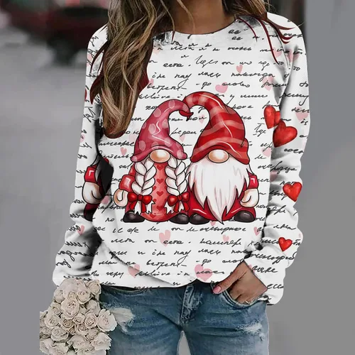 Vista 3 de Oggfader Camisetas casuales de manga larga con estampado gráfico de corazón para el día de San Valentín para mujer