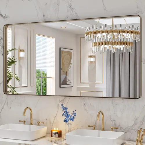Vista 36 de LOAAO 20x16 Pulgadas Espejo de Baño con Marco de Metal Negro para Pared, Espejo de Tocador de Baño de Estilo Granja, Espejo Grande Rectangular