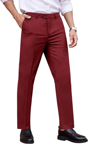 Vista 3 de COOFANDY Pantalones de vestir de ajuste clásico para hombre, pantalones formales rectos con frente plano, sin arrugas, cintura expandible