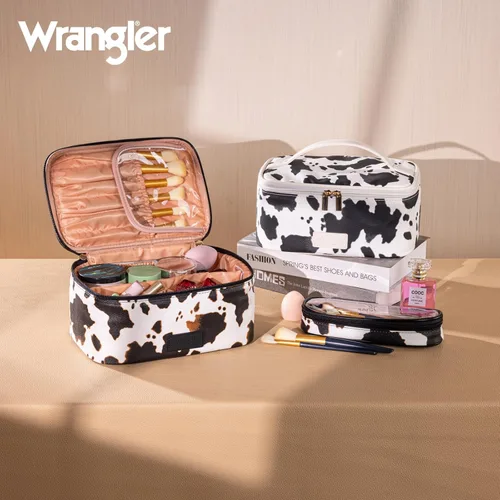 Vista 6 de Wrangler - Bolsa de maquillaje de viaje, 2 piezas, bolsa de cosméticos con Vaca café