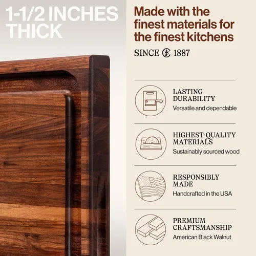 Vista 3 de John Boos BBQ Series Tabla de cortar rectangular de madera de nogal de 17 x 21 pulgadas - 1.5 pulgadas de grosor, bloque de carnicero reversible
