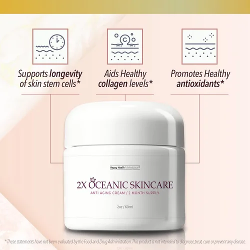 Vista 5 de 2X Oceanic Skin Care Cream - Crema antienvejecimiento para 2 meses de suministro - Crema facial nutritiva con infusión de colágeno y vitaminas