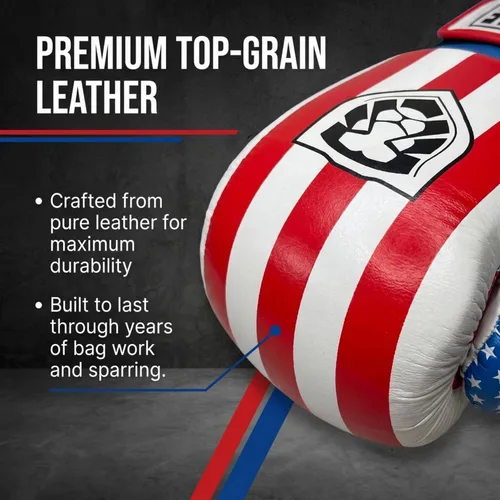 Vista 2 de Invincible Fight Gear Flag Leather Boxing Gloves Bandera de EE.UU
