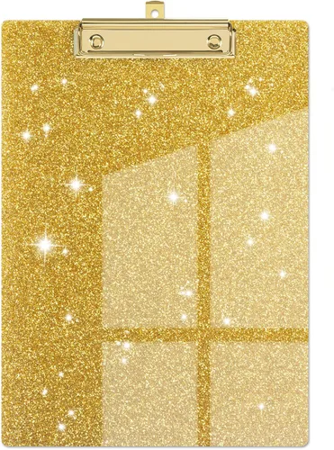 Vista 14 de Piasoenc Portapapeles de Acrílico, Tablero con Clip de Purpurina Elegante con Clip Dorado de Perfil Bajo, Diseñado para Uso en Aula, Escuela y Negro