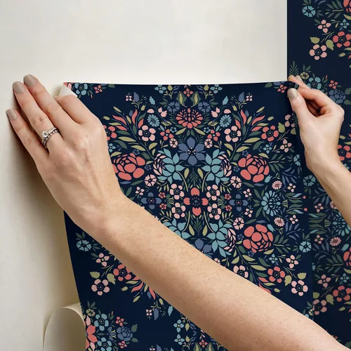 Vista 7 de RoomMates RMK12587PLW - Papel tapiz para despegar y pegar con diseño floral de medallón azul