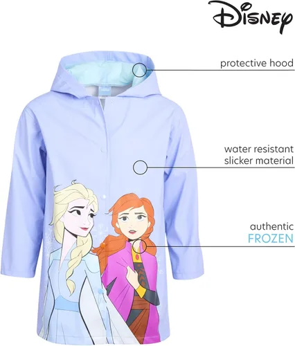 Vista 2 de Disney Girls Rain Jacket - Slicker Shell Raincoat Minnie Mouse Frozen Elsa Anna 2T-7