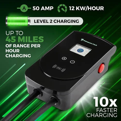 Vista 2 de PRIMECOM.TECH - Estación de carga inteligente para el hogar de vehículos eléctricos de nivel 2 de 50 amperios de 220 voltios para Tesla y todas