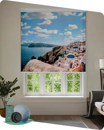 Vista 27 de Yoolax Persianas enrollables motorizadas con control remoto, persianas inteligentes impresas con imagen personalizada que funcionan con Alexa