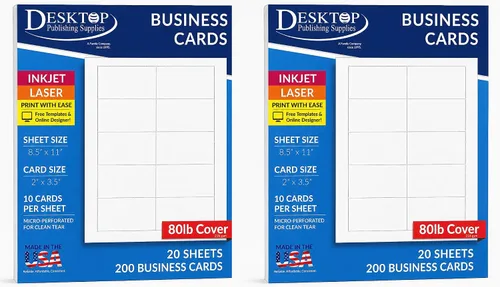 Vista 9 de Papel blanco pesado para tarjetas de visita en blanco, 20 hojas, 200 tarjetas de visita, cubierta de 80 libras, 7.69 oz/m², compatible