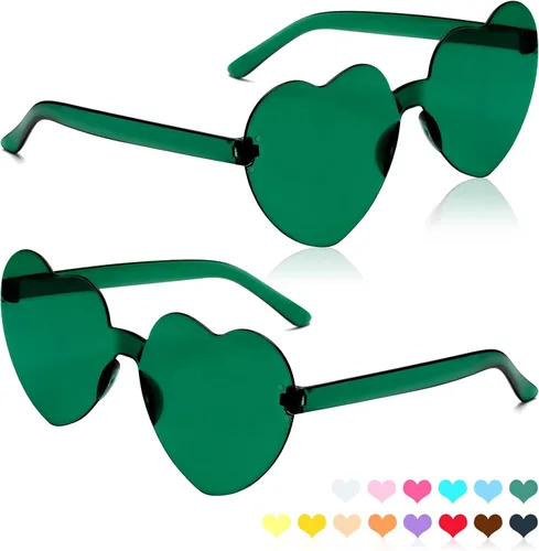 Vista 120 de Lentes de sol con forma de corazón, 2 pares de lentes de sol en forma de corazón, gafas de sol rave para mujeres, regalos de fiesta