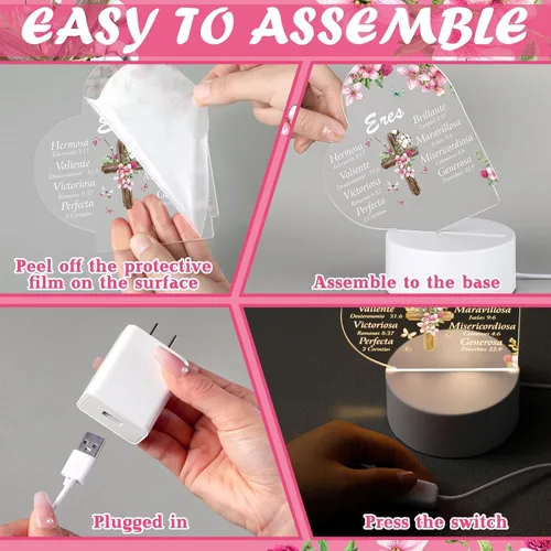 Vista 4 de Jetec - Luz nocturna de acrílico cristiana, regalo religioso inspirador para mujer, con base de lámpara de color cálido, luz nocturna LED, versículo