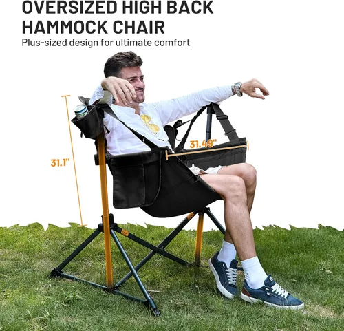Vista 3 de TIMBER RIDGE Silla de camping tipo hamaca, silla hamaca oscilante de gran tamaño con respaldo y asiento ajustables para césped al aire libre