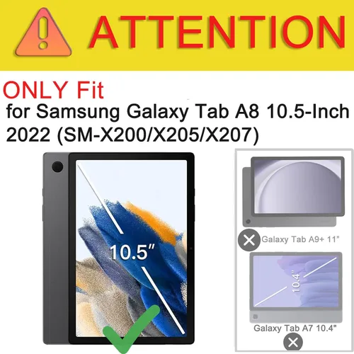 Vista 2 de Funda de teclado con mouse para Samsung Galaxy Tab A8 de 10.5 pulgadas 2022 (SM-X200/X205/X207), teclado ligero desmontable retroiluminado, funda