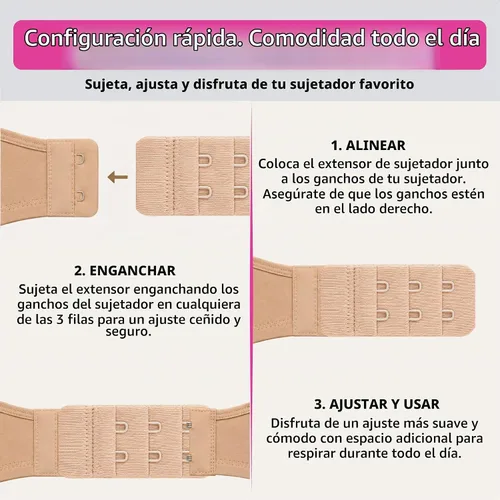 Vista 6 de Brah! Extender: 2 & 3 Hook Bra Extenders Strap, White/Beige/Black for Women