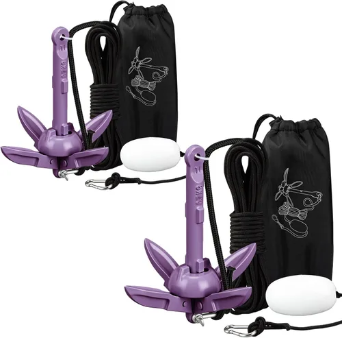 Vista 27 de Lounsweer Paquete de 2 anclajes de kayak marino de 1.5/3.5 libras, kit de anclaje plegable para barco, kayak, pesca, accesorios para botes pequeños