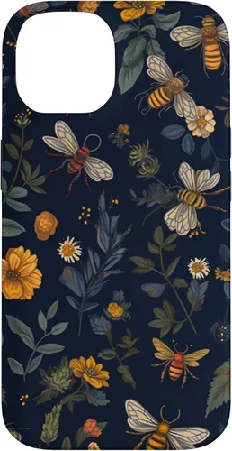 Vista 4 de Bees and Wildflowers on Dark Blue Funda para iPhone 17