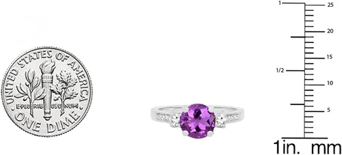 Vista 3 de Dazzlingrock Collection 7mm Round Center Amethyst & White Diamond 3 Stone Engagement Ring for Women in 18K Gold