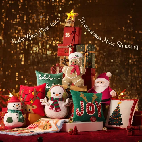 Vista 7 de Phantoscope Almohada Decorativa de Feliz Navidad Pan de Jengibre, Almohadas de Peluche Teddy Navideñas con Forma de Pan de Jengibre con Gorro