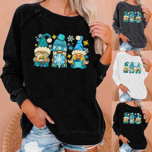 Vista 4 de Ugly Christmas Sweatshirt for Women Funny Xmas Printed Blouse Long Sleeve Crewneck Shirt Casual Holiday Tops