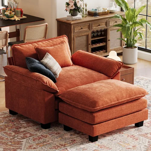 Vista 127 de CDCASA Silla de acento de gran tamaño de 50'' con otomana Asiento extra ancho y profundo estilo sofá nube para sala de estar, dormitorio, rincón