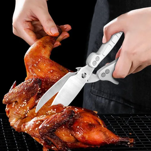 Vista 2 de Jasni Tijeras de cocina resistentes, tijeras para aves de corral con resorte, tijeras de chef de acero inoxidable para huesos, pollo, aves