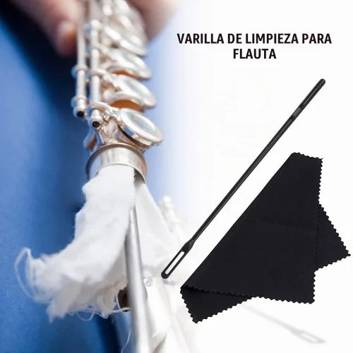 Vista 7 de Varilla de limpieza de flauta con 3 hisopos de limpieza, kit de limpieza de flauta, paño de pulido de flauta, color negro