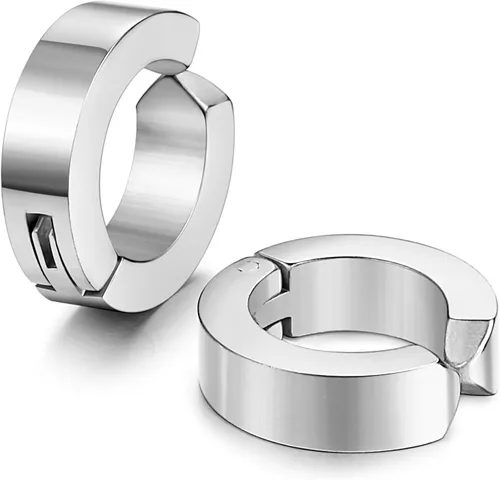 Vista 2 de Jstyle Aretes de acero inoxidable para hombre y mujer, hipoalergénicos